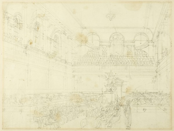 Study for Foundling Hospital, the Chapel, from Microcosm of London, c. 1808.