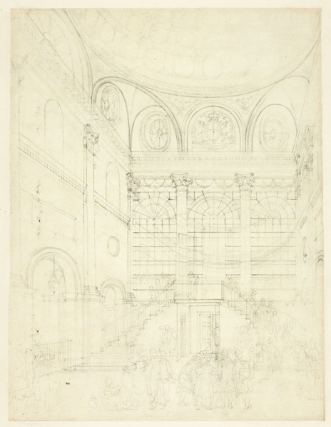 Study for Session House, Clerkenwell, from Microcosm of London, c. 1809.