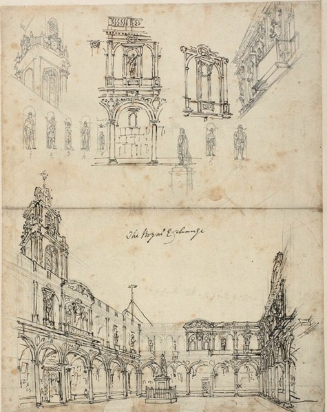 Study for The Royal Exchange, from Microcosm of London, c. 1809.