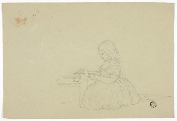 Young Girl Pouring Tea and Profile Sketch (recto), and Sketch of Italian City Street (verso), n.d.