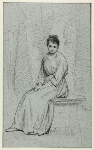 Woman Resting on Stone Bench, n.d.