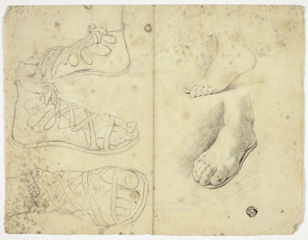Two Bare Feet and Three Sandalled Feet, n.d.