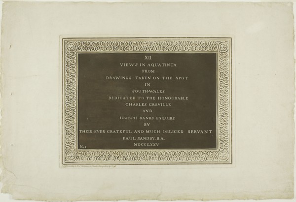 Title Page, from Twelve Views in Aquatinta from Drawings taken on the Spot in South Wales, 1775.