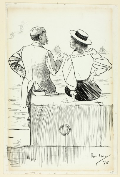 Man and Woman Sitting on Wharf, 1898.