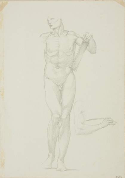 Standing Male with Tablet; separate sketch of right arm, c. 1873-77.