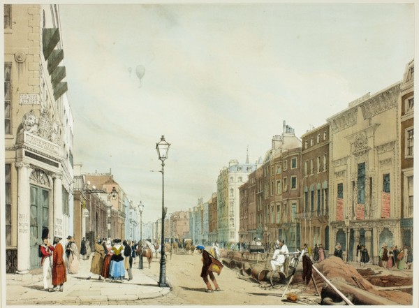 Piccadilly, Looking Towards the City, plate seventeen from Original Views of London as It Is, 1842.
