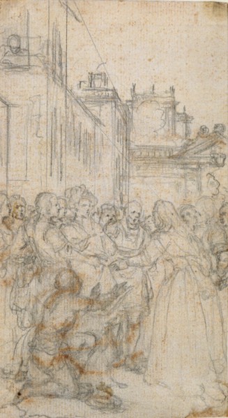 Literary Illustration with Group of Figures Pleading with Man, n.d.