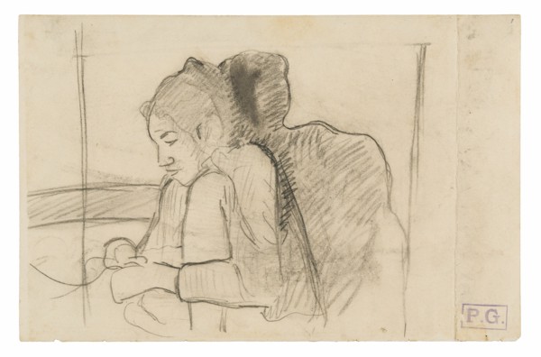 Seated Tahitian Woman (recto), Sketches of Roosters and Chickens (verso), 1891/93.