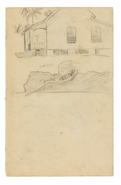 Sketches of Tahitian Residence with Color Notations and Dogs, 1891/93.