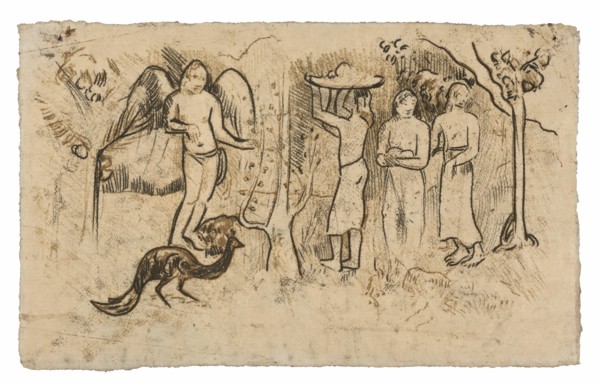 Angel, Peacock, and Three Tahitians, c. 1902.