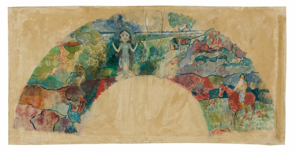 Design for a Fan Featuring a Landscape and a Statue of the Goddess Hina, 1900/03.