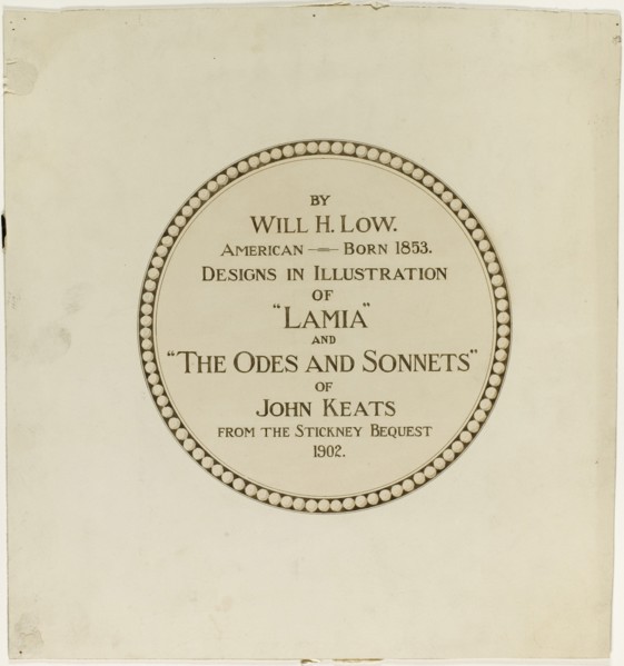 Title Page for the "Odes and Sonnets of John Keats", n.d.