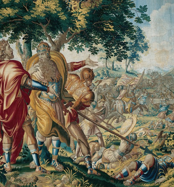 Cyrus Defeats Spargapises, from 'The Story of Cyrus', Flanders, c. 1670. Woven at the workshop of Albert Auwercx, from designs by Michiel Coxie. Detail from a larger artwork.
