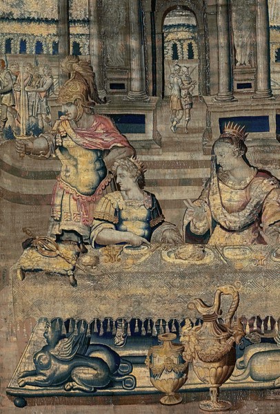 The Feast, from The Story of Artemisia, France, 1607/30. Woven at the Manufacture du Faubourg Saint-Marcel, Paris, after a design by Antoine Caron. Detail from a larger artwork.