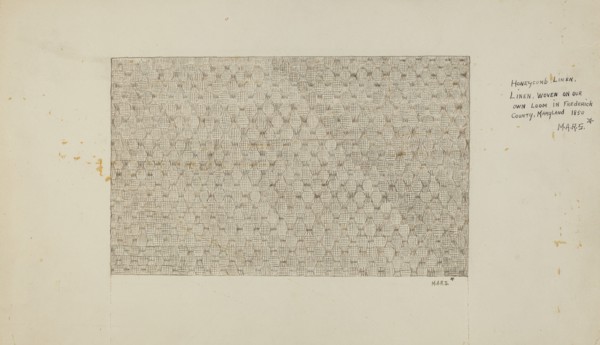 Coverlet, c. 1936. (Note on image: "Honeycomb Linen, woven on our own loom in Frederick County, Maryland. 1850").