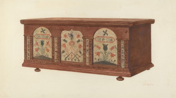 Dower Chest, c. 1940. (Note: Name Christina Ernstin on chest).