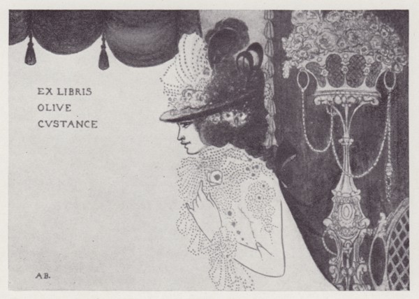 Book-Plate of Olive Custance (Lady Alfred Douglas), 1897. Creator: Aubrey Beardsley.