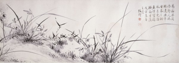 Epidendrum, bamboo, and rocks, scroll 1818 ; colophon 1877. Creators: Gai Qi, Gu Wenbin.