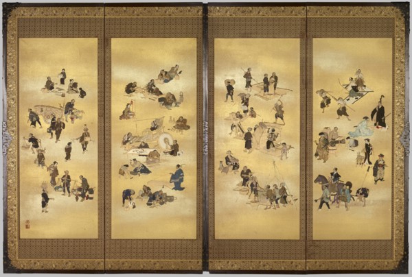 Screen depicting the four classes of Edo Japan, c. 1893 ; Meiji Period (1868 - 1912). Creator: Seppo.