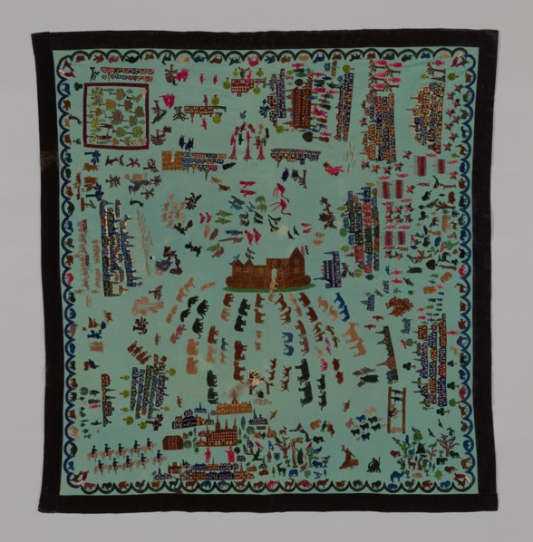 Bedcover Depicting Thirty-four Scenes from the Old and New Testaments, United States, 1880s. Creator: Unknown.