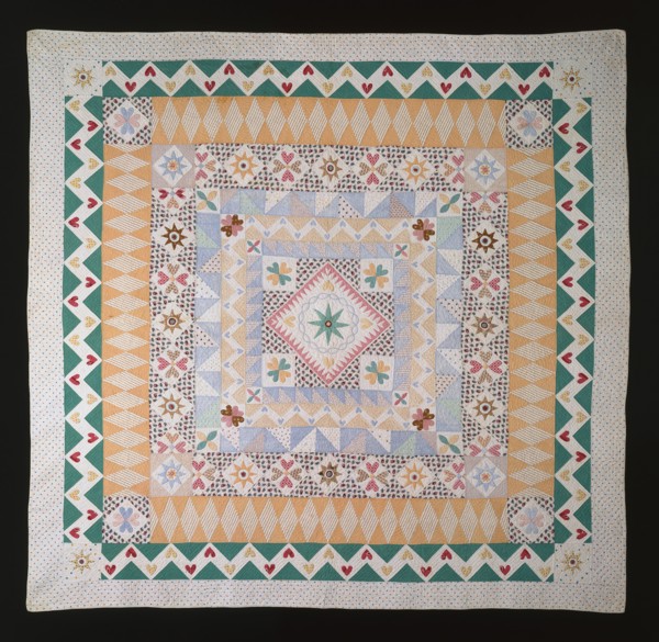 Bedcover Entitled "Wedding Sampler", New Hampshire, c. 1840/50. Creator: Unknown.