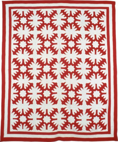 Bedcover (Star and Oak Leave Motif), Wisconsin, 1880's. Creator: Unknown.