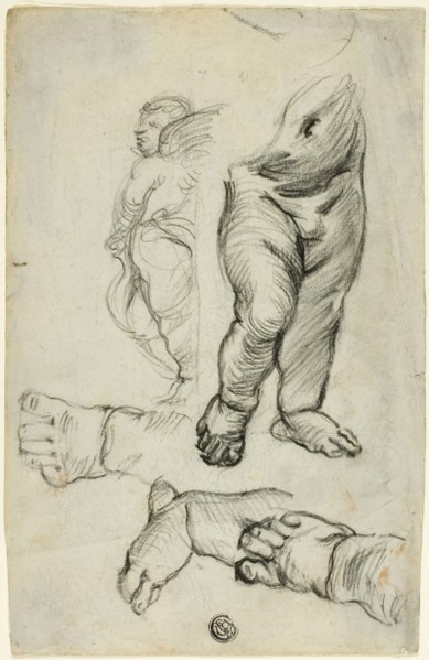 Sketches of Putti (recto); Study for Ornament (verso), 1837/75 (recto); n.d. (verso). Creator: Alfred George Stevens.