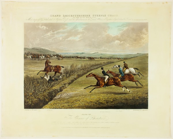 Climax of Disaster, from Grand Leicestershire Steeplechase, published 1830. Creator: Charles Bentley.