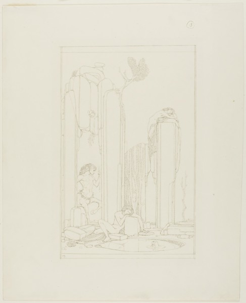 Centaur, Two Figures, and Ruins, c. 1890-1900. Creator: Charles S Ricketts.