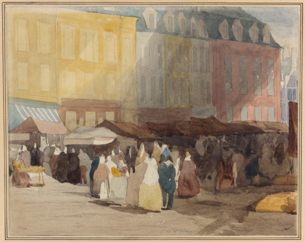 A French Market Scene, possibly Boulogne, 1829 or 1832. Creator: David Cox the elder.