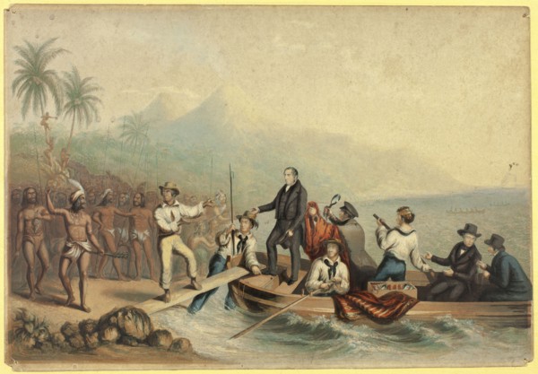 The Reception of the Rev. J. Williams, at Tanna in the South Seas, the Day Before He was..., 1841. Creator: George Baxter.