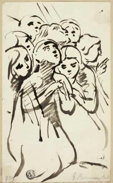 Kneeling Figures Huddled Together, n.d. Creator: George Romney.