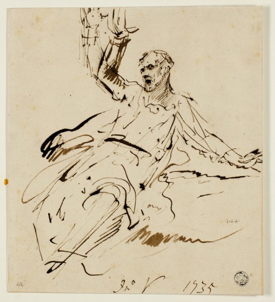 Seated Male Figure with Raised Arm, 1735. Creator: John Vanderbank.