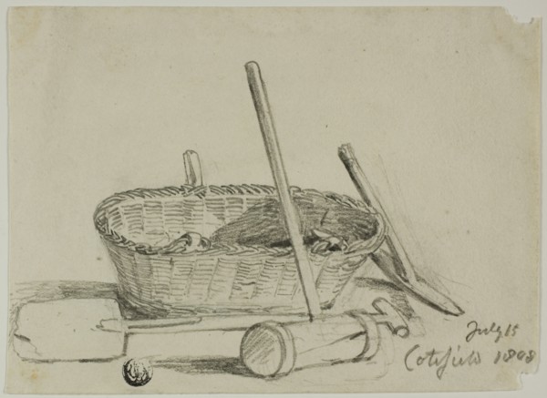 Wicker Basket, Mallet, Shovel, Pick, 1808/47. Creator: Joshua Cristall.