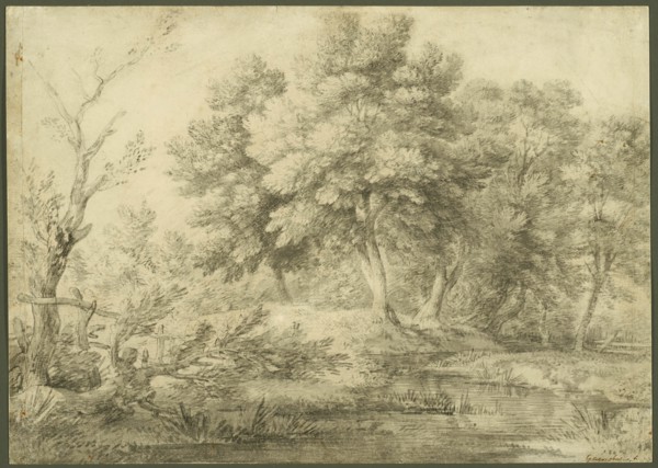 Wooded Landscape with Stream, 1750-59. Creator: Thomas Gainsborough.