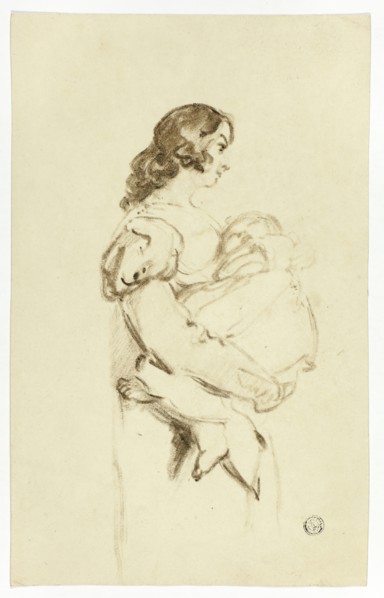 Young Woman Carrying Baby, c. 1830. Creators: Thomas Jones Barker, Thomas Barker.