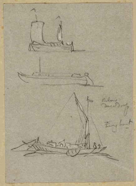 Three Sketches of Dusseldorf River Boats, n.d. Creator: William Alfred Delamotte.
