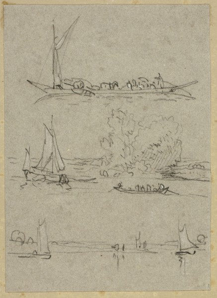 Three Sketches of Dusseldorf River Boats, n.d. Creator: William Alfred Delamotte.
