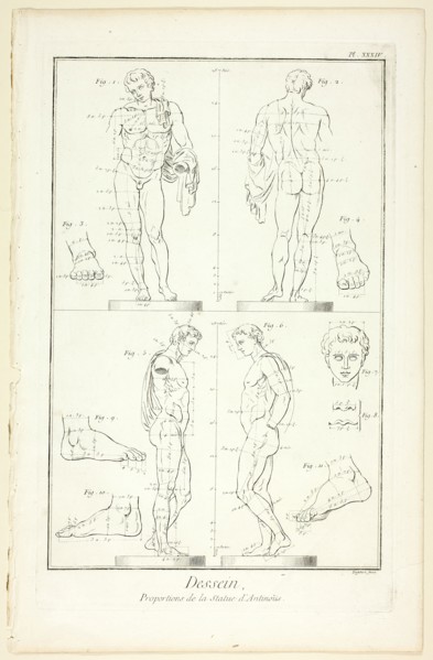 Design: Proportions of the Antinoüs Statue, from Encyclopédie, 1762/77. Creator: A. J. Defehrt.