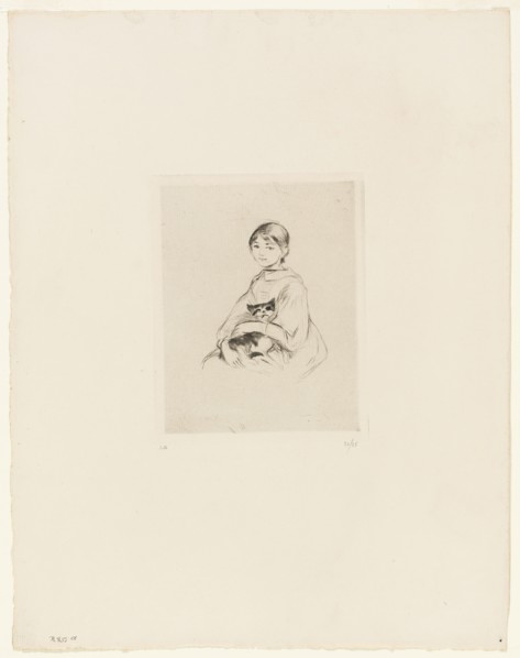 Young Girl with a Cat, 1889. Creator: Berthe Morisot.