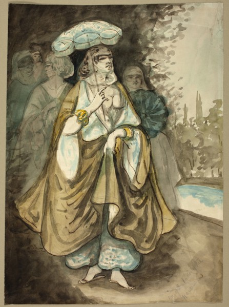 One of the Ladies of the Harem (recto); Fragment of a Landscape (verso), 1854/56. Creator: Constantin Guys.