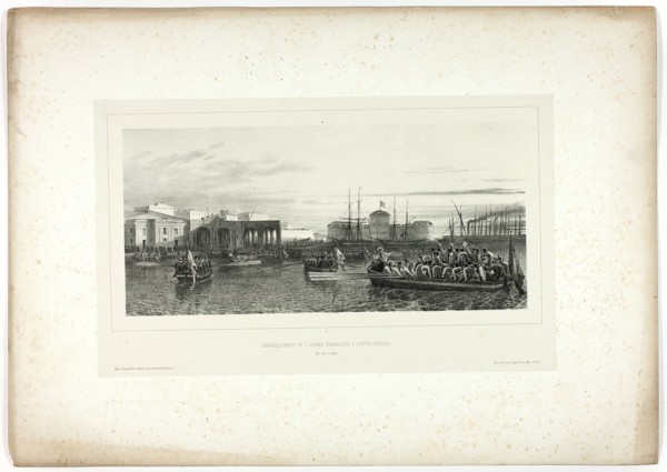 The French Army Landing at Civita-Vecchia, April 25, 1849, from Souvenirs d’Italie: Expédi..., 1851. Creator: Auguste Raffet.
