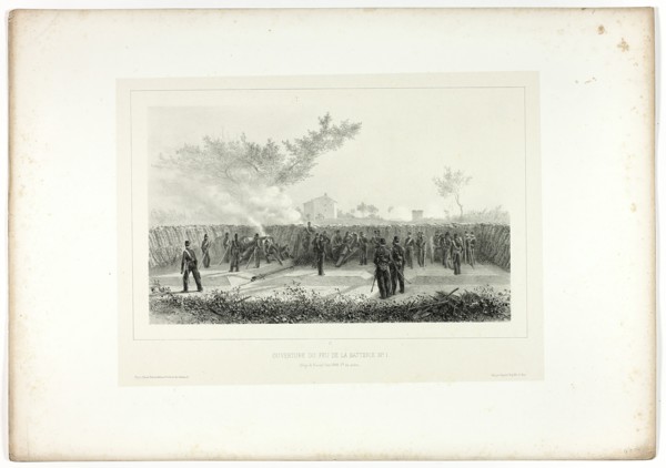 Battery No.1 opens fire, from Souvenirs d’Italie: Expédition de Rome, 1854. Creator: Auguste Raffet.