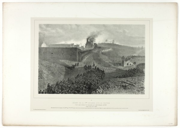 Departure of the third column, called the support, from Souvenirs d’Italie: Expédition de ..., 1859. Creator: Auguste Raffet.
