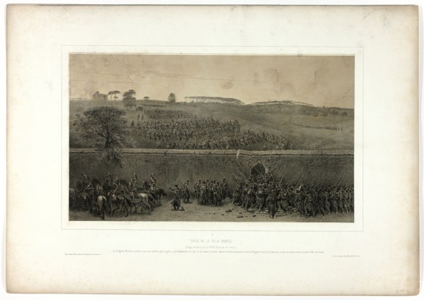 Capture of the Villa Pamfili, from Souvenirs d’Italie: Expédition de Rome, 1852. Creator: Auguste Raffet.
