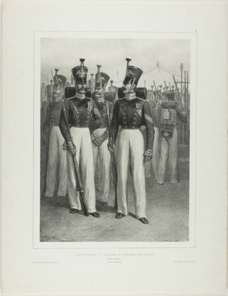 Non-Commissioned Officer and Soldiers of the Volhynie Regiment (Imperial Guard), Camp V..., 1842–44. Creator: Auguste Raffet.