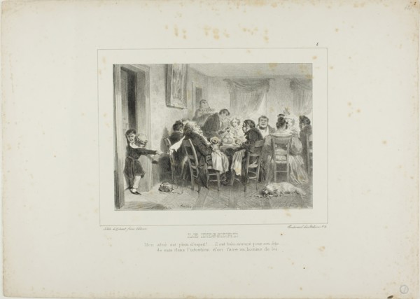 The Dessert: My eldest is full of spirit!...he is very advanced for his age...I intend to ..., 1837. Creator: Auguste Raffet.