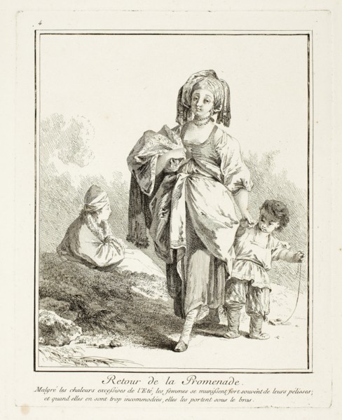 Return Walk, plate four from Suite de Divers Habillements de Peuples du Nord, 1765. Creator: Jean Baptiste Le Prince.