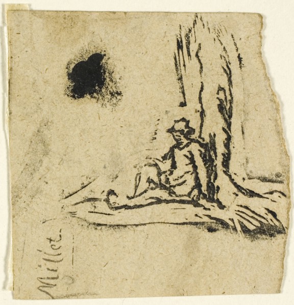 Sketches, Fragment: Peasant Seated at the Foot of a Tree, after 1863. Creator: Jean Francois Millet.