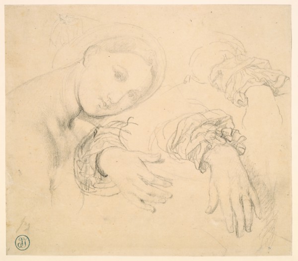 Sheet of Studies with the Head of the Fornarina and Hands of Madame de Senonnes, 1814/16. Creator: Jean-Auguste-Dominique Ingres.